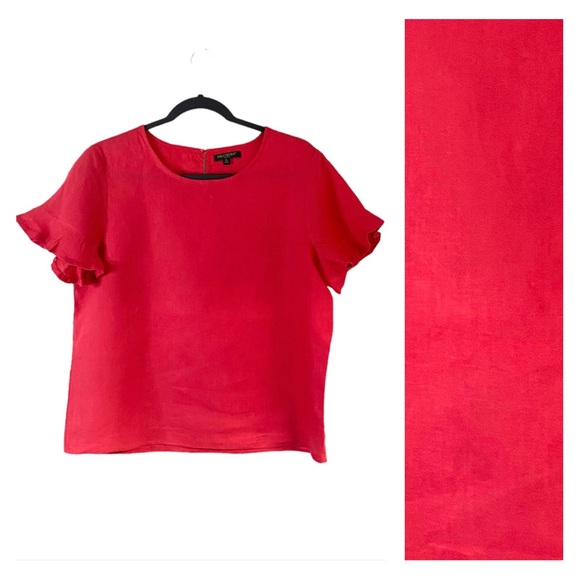 For Cynthia Tops - 100% Linen Boho Beachy Coastal Coral Flare Ruffle Sleeve by For Cynthia